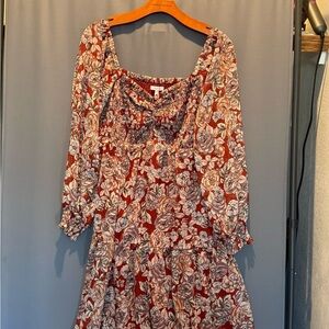 Maurices Red and White Floral Long Sleeve Dress